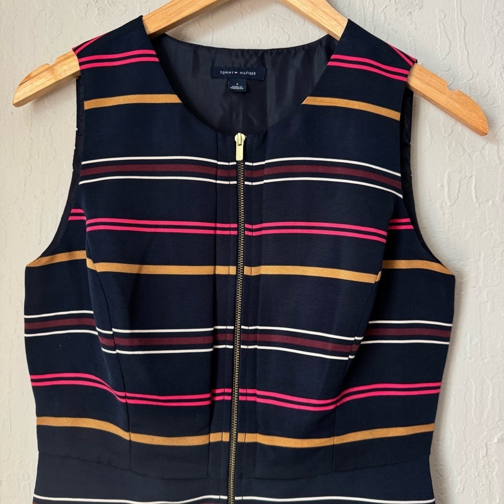 TOMMY HILFIGER Striped Zip Front A Line Dress Sleeveless Preppy Size 4 - Picture 4 of 16